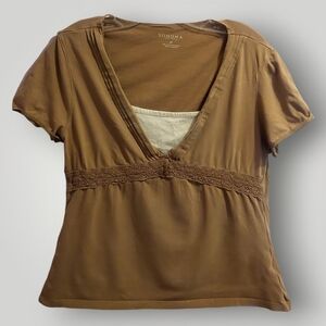 Sonoma | Womens Short-Sleeve Tee | Size Medium | Tops | Brown/White | Blouse |​
